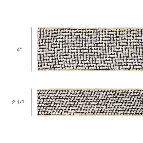 4" Black/Ivory/Gold Jacquard Tweed Wired Ribbon - 10 Yard, shoptreeboutique.com
