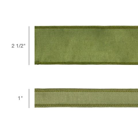 1" Moss and Gold Metallic Wired Dupioni Ribbon | 10 Yards, shopreeboutique.com