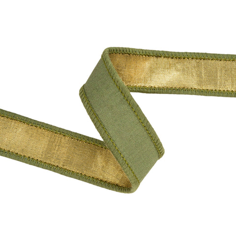 1" Moss and Gold Metallic Wired Dupioni Ribbon | 10 Yards, shopreeboutique.com