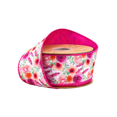 2 1/2" Bright Floral Bouquet , Pink Backing | 10 Yard Roll, shoptreeboutique.com