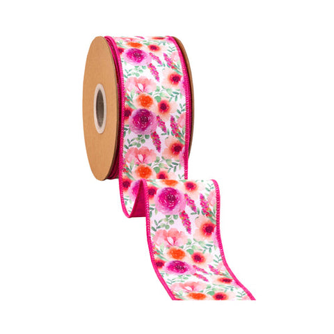 2 1/2" Bright Floral Bouquet , Pink Backing | 10 Yard Roll, shoptreeboutique.com