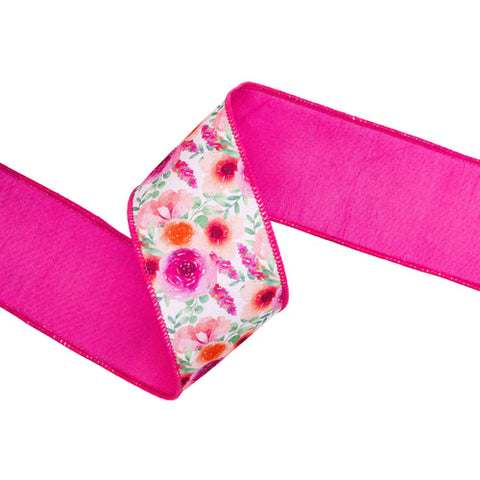 2 1/2" Bright Floral Bouquet , Pink Backing | 10 Yard Roll, shoptreeboutique.com