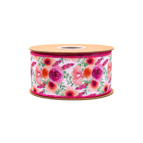 2 1/2" Bright Floral Bouquet , Pink Backing | 10 Yard Roll, shoptreeboutique.com