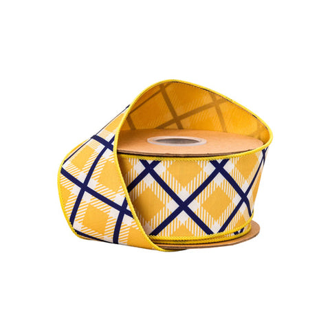 2 1/2" Blue/White/Yellow Bias Plaid, Yellow Backing | 10 Yard Roll, shoptreeboutique.com