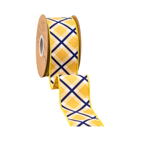 2 1/2" Blue/White/Yellow Bias Plaid, Yellow Backing | 10 Yard Roll, shoptreeboutique.com