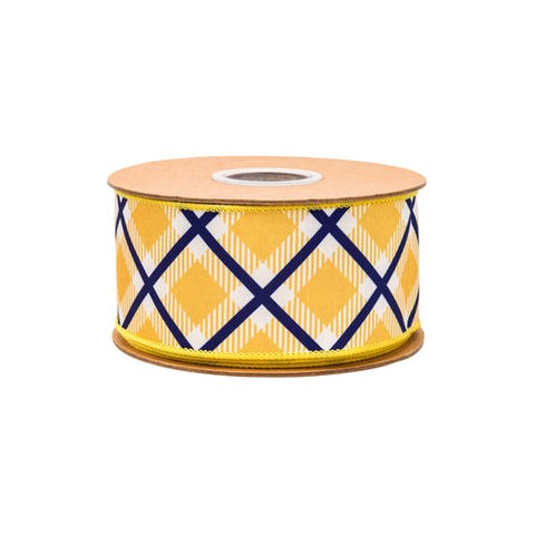 2 1/2" Blue/White/Yellow Bias Plaid, Yellow Backing | 10 Yard Roll, shoptreeboutique.com