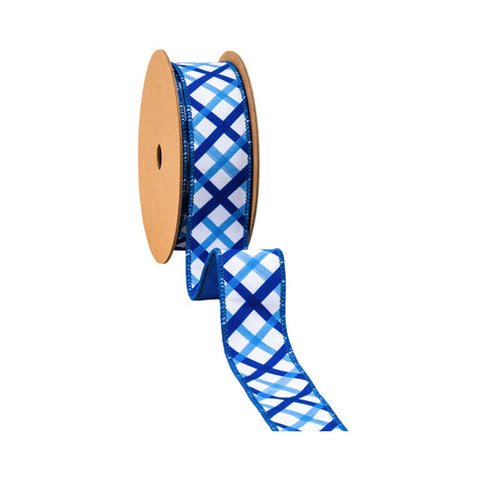 1 1/2"Blue and White Decorative Stripe, Blue Backing | 10 Yard Roll, shoptreeboutique.com