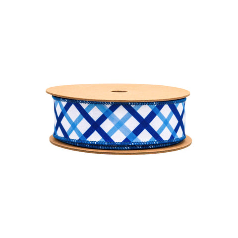 1 1/2"Blue and White Decorative Stripe, Blue Backing | 10 Yard Roll, shoptreeboutique.com
