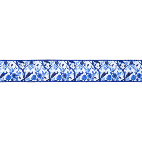 1 1/2"Blue and White China Birds, Blue Backing | 10 Yard Roll, shoptreeboutique.com