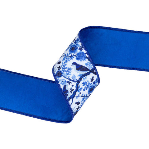 1 1/2"Blue and White China Birds, Blue Backing | 10 Yard Roll, shoptreeboutique.com