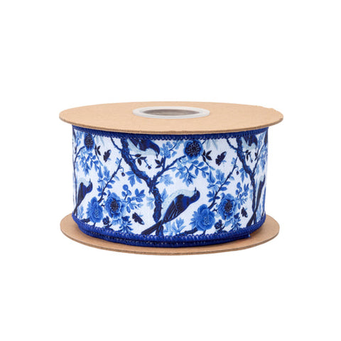 1 1/2"Blue and White China Birds, Blue Backing | 10 Yard Roll, shoptreeboutique.com