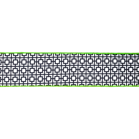 4" Black and White Greek Key Pattern, Lime Green Backing | 10 Yard Roll, shoptreeboutique.com