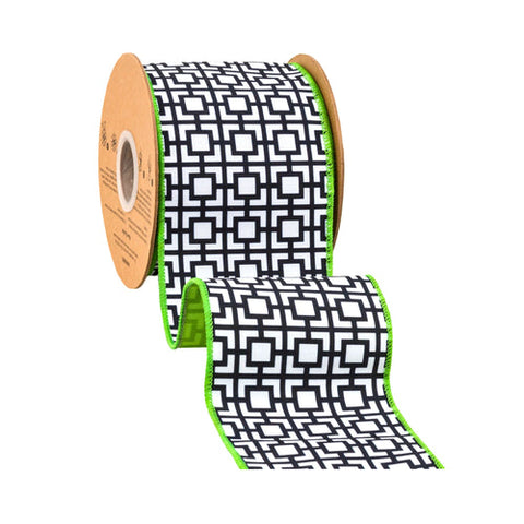 4" Black and White Greek Key Pattern, Lime Green Backing | 10 Yard Roll, shoptreeboutique.com