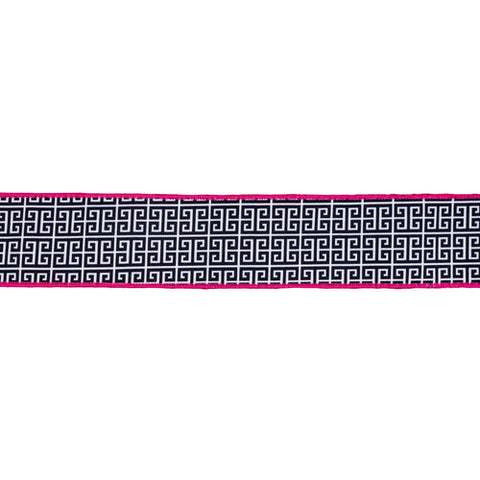 2 1/2" Black and White Greek Key Pattern, Pink Backing | 10 Yard Roll, shoptreeboutique.com