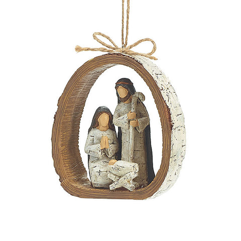 Holy Family Birch Bark Circle Ornament, shoptreeboutique.com