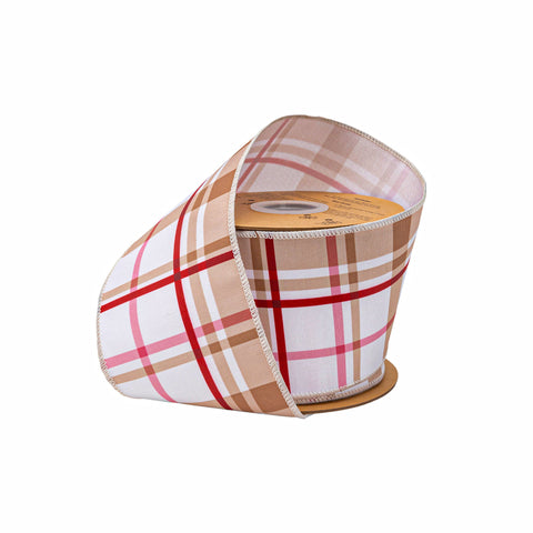 4" Gingerbread Plaid Wired Dupioni Ribbon - 10 Yard, shoptreeboutique.com