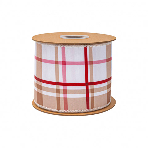 4" Gingerbread Plaid Wired Dupioni Ribbon - 10 Yard, shoptreeboutique.com