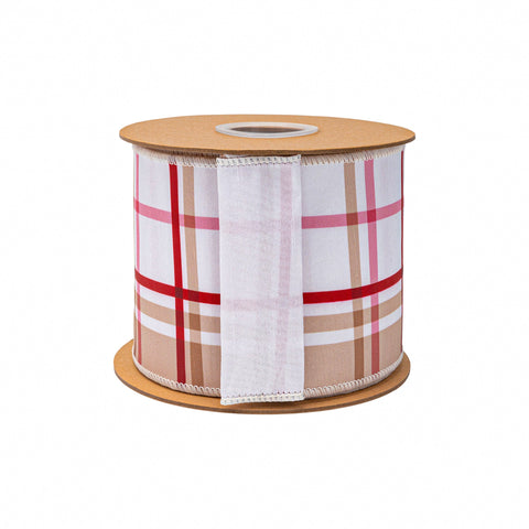 4" Gingerbread Plaid Wired Dupioni Ribbon - 10 Yard, shoptreeboutique.com