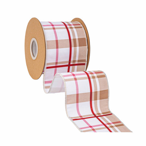4" Gingerbread Plaid Wired Dupioni Ribbon - 10 Yard, shoptreeboutique.com