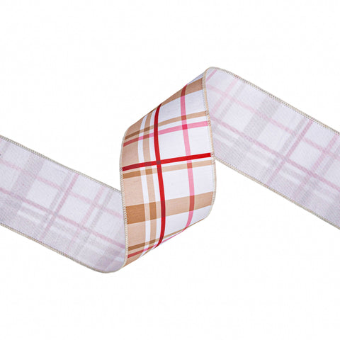 4" Gingerbread Plaid Wired Dupioni Ribbon - 10 Yard, shoptreeboutique.com