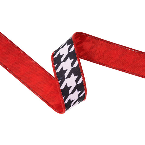 1.5" Black and White Houndstooth Wired Dupioni Ribbon - 10 Yard, shoptreeboutique.com