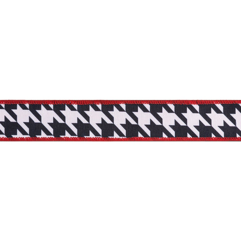 1.5" Black and White Houndstooth Wired Dupioni Ribbon - 10 Yard, shoptreeboutique.com