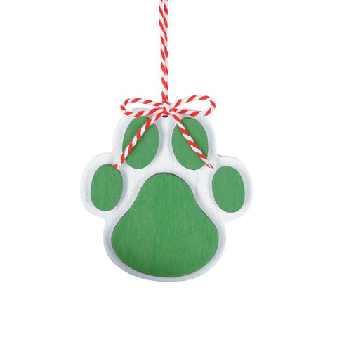 4" Paw Print Wood Ornament - Green, shoptreeboutique.com
