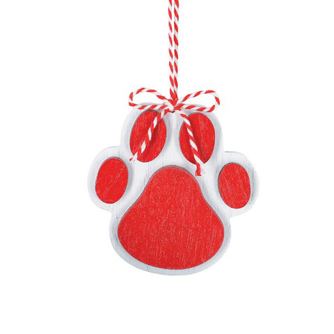 4" Paw Print Wood Ornament - Red, shoptreeboutique.com