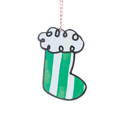 7" Striped Stocking Ornament - Green & White, shoptreeboutique.com