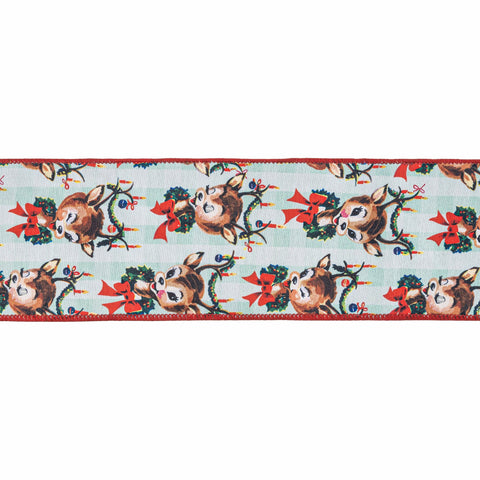 4" Retro Deer with Wreath Wired Dupioni Ribbon | 10 Yard, shoptreeboutique.com