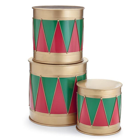 3 different size drums red, green and gold, shoptreeboutique.com