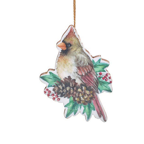 Christmas Cardinal Mango Wood Ornament - Female, shoptreeboutique.com