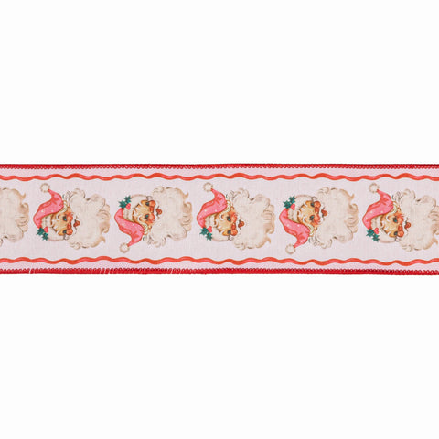 2.5" Retro Pink Santa and Ribbons Wired Dupioni Ribbon | 10 Yard, shoptreeboutique.com