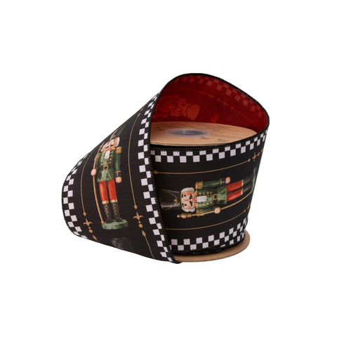 4" Black/White Check Nutcracker Wired Dupioni Ribbon - 10 Yard, shoptreeboutique.com