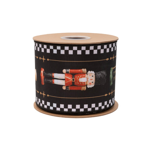4" Black/White Check Nutcracker Wired Dupioni Ribbon - 10 Yard, shoptreeboutique.com