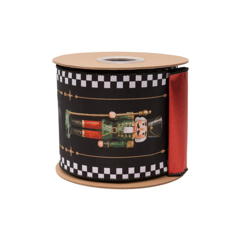 4" Black/White Check Nutcracker Wired Dupioni Ribbon - 10 Yard, shoptreeboutique.com