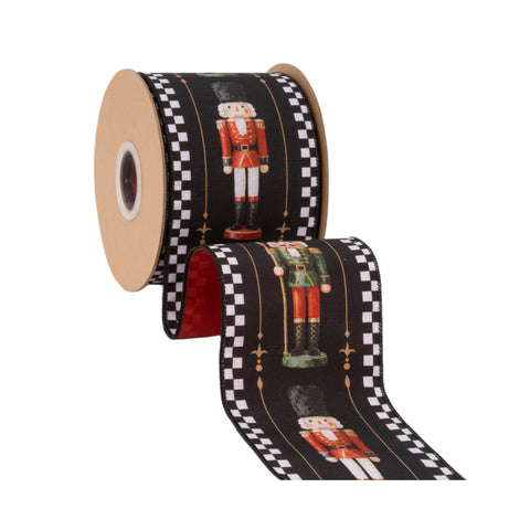 4" Black/White Check Nutcracker Wired Dupioni Ribbon - 10 Yard, shoptreeboutique.com