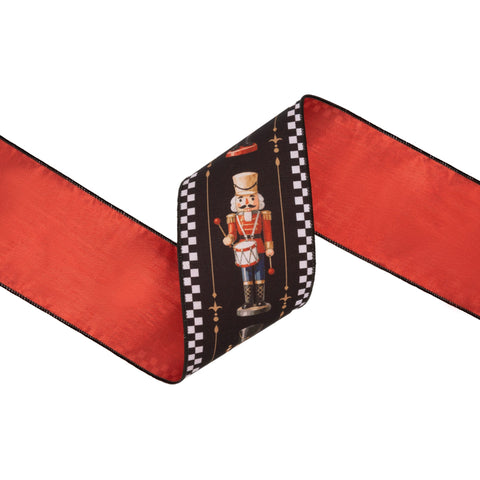 4" Black/White Check Nutcracker Wired Dupioni Ribbon - 10 Yard, shoptreeboutique.com