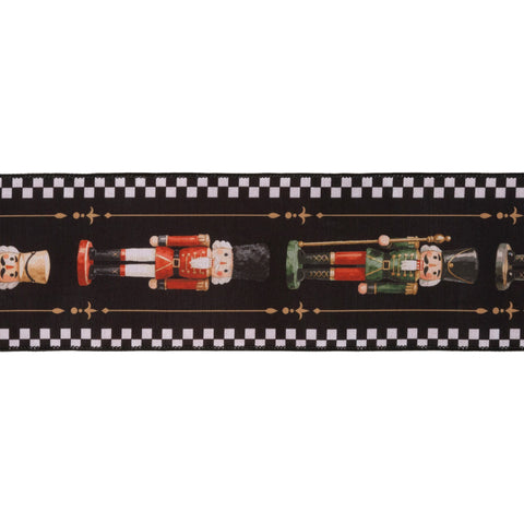 4" Black/White Check Nutcracker Wired Dupioni Ribbon - 10 Yard, shoptreeboutique.com