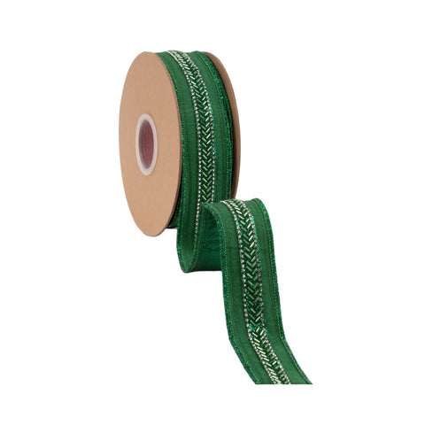 1.5" Green Beaded Trim Wired Dupioni Ribbon - 10 Yard, shoptreeboutique.com