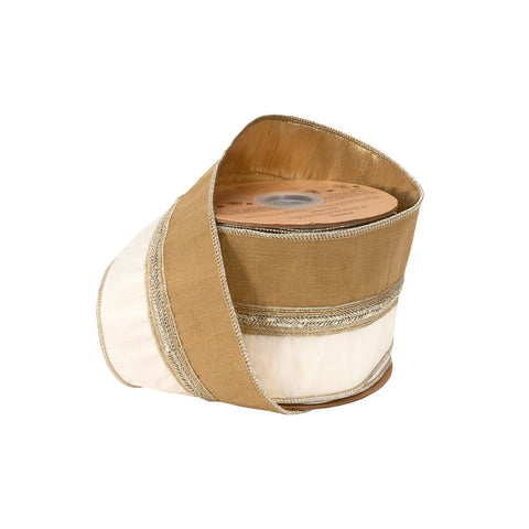 4" Gold & Ivory Two-Tone Wired Dupioni Ribbon | 10 Yards, shoptreeboutique.com