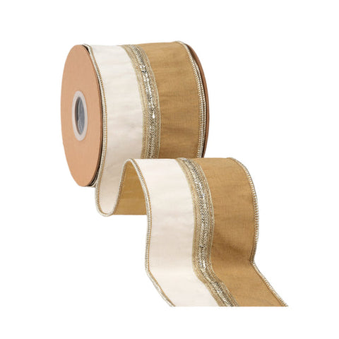 4" Gold & Ivory Two-Tone Wired Dupioni Ribbon | 10 Yards, shoptreeboutique.com