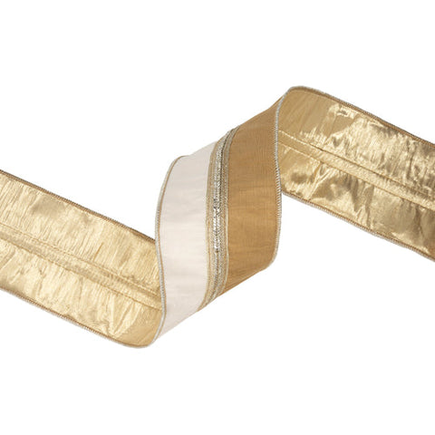 4" Gold & Ivory Two-Tone Wired Dupioni Ribbon | 10 Yards, shoptreeboutique.com