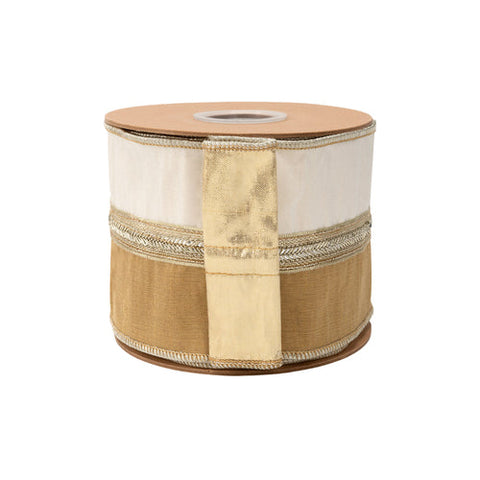 4" Gold & Ivory Two-Tone Wired Dupioni Ribbon | 10 Yards, shoptreeboutique.com