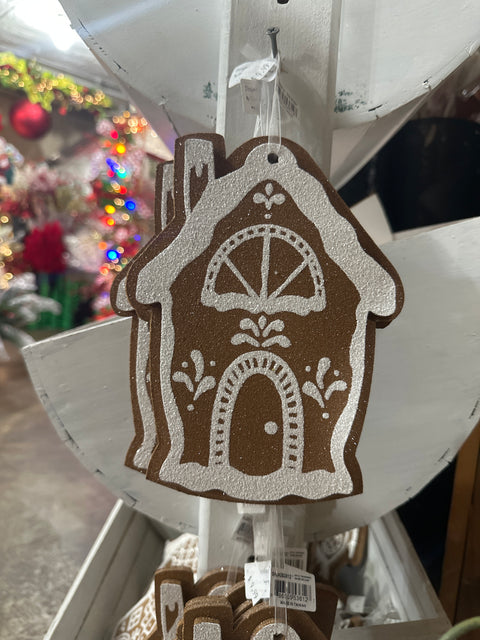 8" Glitter Gingerbread House Ornament, 3 Assorted