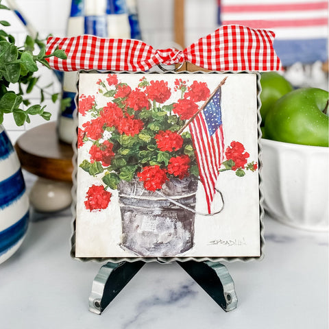 Mini Art Bucket of Geraniums, shoptreeboutique.com