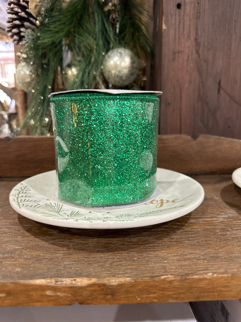 4”x10Y SHIMMER GLITTER WIRED RIBBON-GREEN