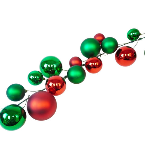 10' Red & Emerald Ball Garland Matte & Shiny, shoptreeboutique.com