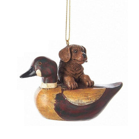 Puppy with Duck Decoy Ornament- by Kurt Adler, shoptreeboutique.com