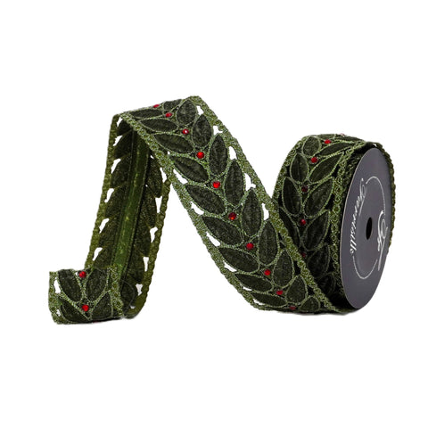 2.5" Laurel Leaf Lace Ribbon – Olive | 5 Yards, shoptreeboutique.com